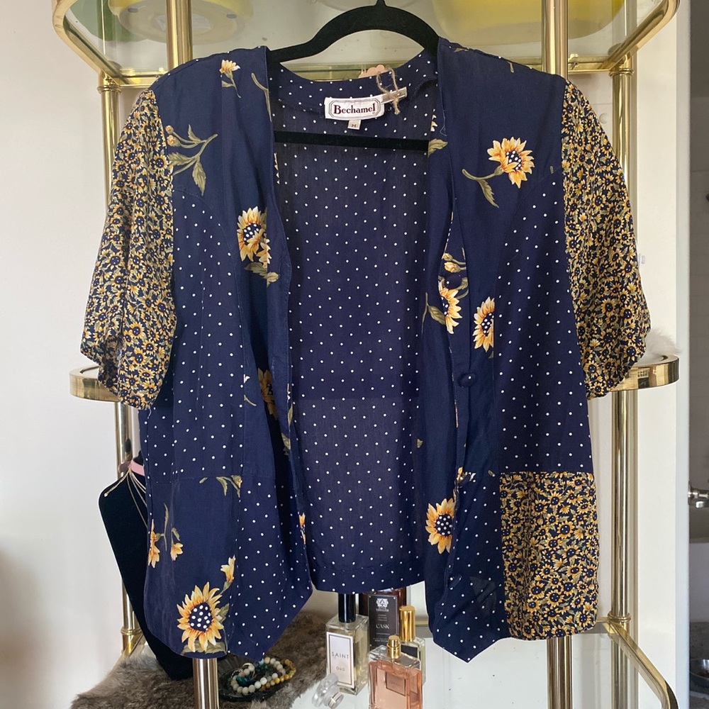 vintage sunflower and polka dot blouse